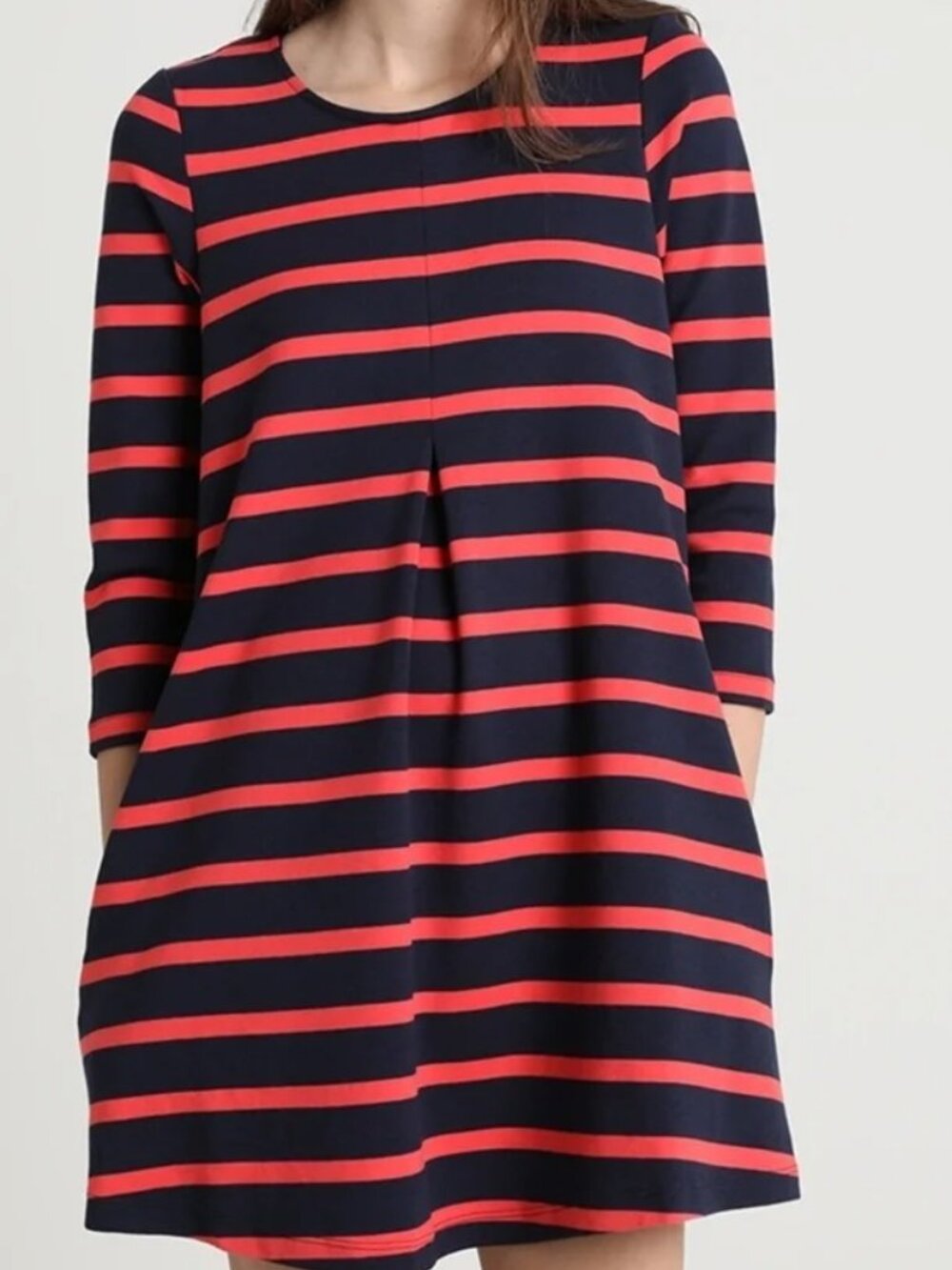 Joules 10 Edith Navy Red Stripe A-Line Tunic Dress Pockets Crew Neck Long Sleeve